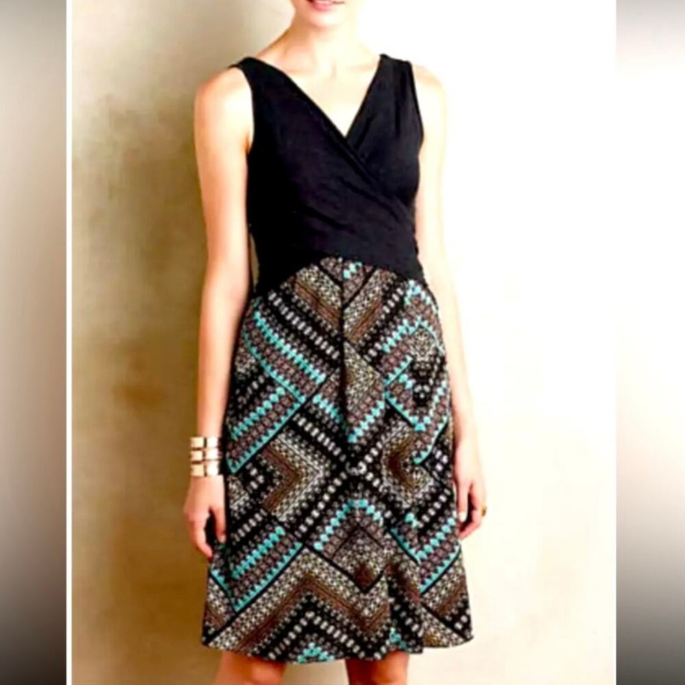 Amadi Lola Dress Women’s XS Black Wrap Top Geometric Print Sleeveless